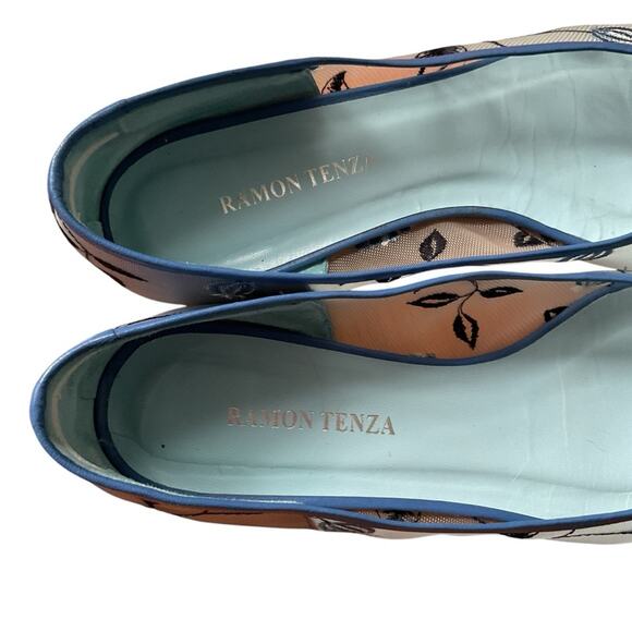 Ramon Tenza Blue Embroidered mesh ballet flats 10 - Picture 6 of 8